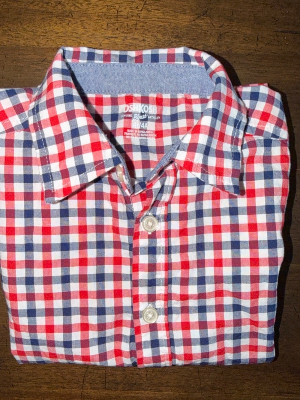 Oshkosh Short Sleeve Button Down Shirt Red White And Blue Gingham 4T
